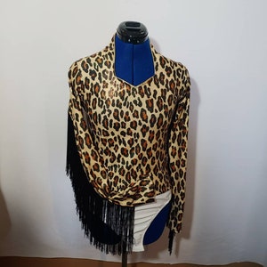 Leopard with Fringe- Rodeo Queen Arena Shirt -- Available Child 5/6 to Adult XL