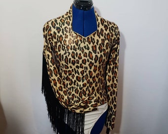 Leopard with Fringe- Rodeo Queen Arena Shirt -- Available Child 5/6 to Adult XL