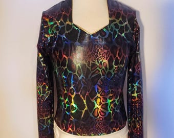 Holographic Black Leopard Sweetheart-- Rodeo Queen Shirt -- Size Child 5/6 to Adult XL