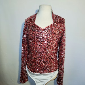 Red and Silver Confetti Sequin -- Rodeo Queen Arena Shirt -- Available Child 5/6 to Adult XL