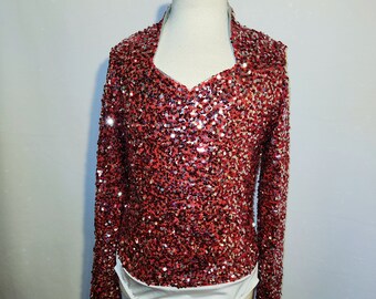 Red and Silver Confetti Sequin -- Rodeo Queen Arena Shirt -- Available Child 5/6 to Adult XL