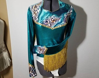 Teal Wave Cheetah -- Rodeo Queen Arena Shirt -- made to order - Available child 5/6 to adult xl