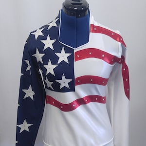 Long May She Wave Patriotic Rodeo Queen Shirt -- Sizes Child 5/6- Adult XLarge