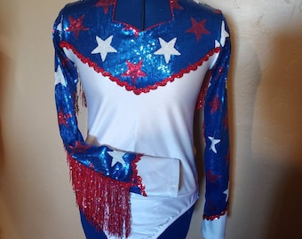 Sequin Stars with Red Fringe -- Arena Rodeo Queen Shirt -- Size Child 5/6 - Adult XLarge