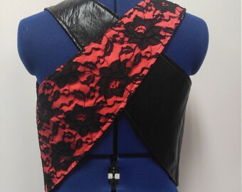 Black Lace and Coral Cross Back Vest  -- Sizes Child 5/6 - Adult XLarge