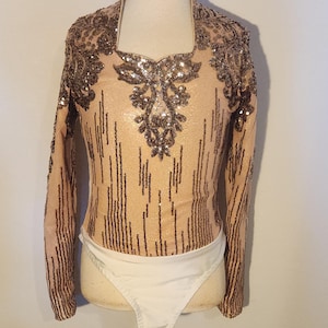 Rose Gold Pieced Sequin Rodeo Shirt - One of a Kind - Size Child 10/12