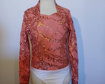 Coral Lace with Sequins -- Rodeo Queen Arena Shirt -- sizes child 5/6 to adult XL