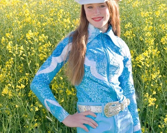 Turquoise Rider -- Arena Rodeo Queen Shirt -- Size Child 5/6 - Adult XLarge