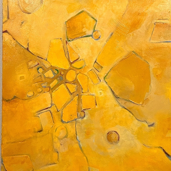 Luchtfoto Turkse velden I – Groot handgemaakt origineel abstract landschap olieverfschilderij op doek, uniek 30" (30x26) ingelijst