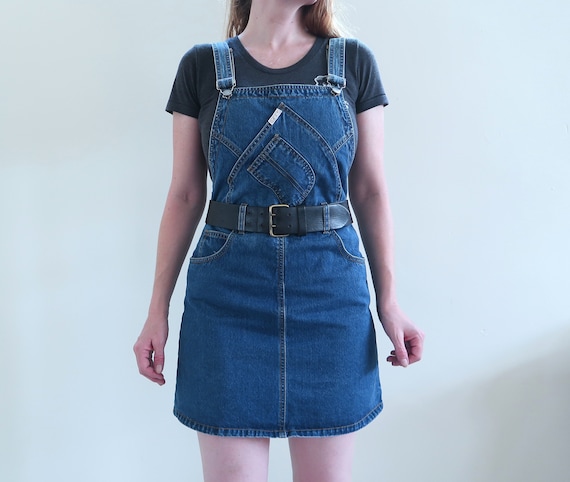 dark denim overall dress