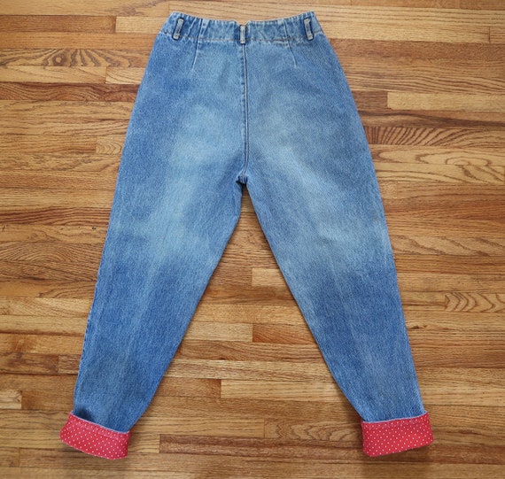 Vintage Loose Fit High Waisted Mom Jeans Red Cuffs - image 7
