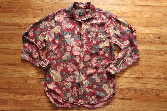 Vintage Renaissance Floral Rayon Blouse SM 90s - image 7