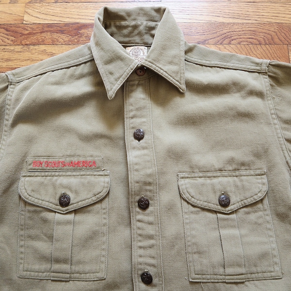 Vintage 40s Olive Boy Scouts of America Button Up Work Shirt SM