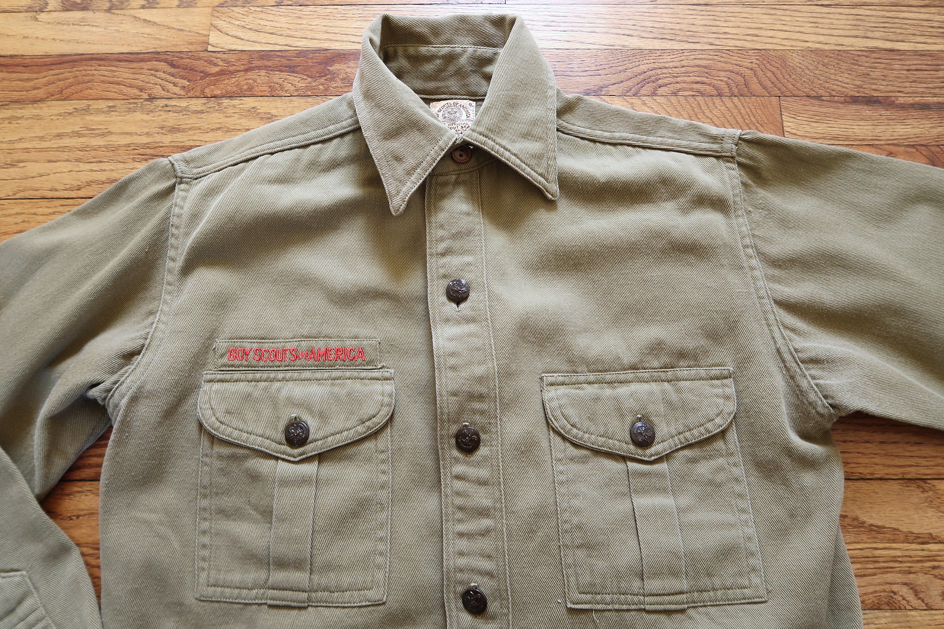 Vintage 40s Olive Boy Scouts of America Button up Work Shirt SM