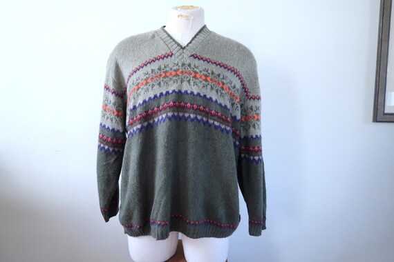 Oversized 90s Grunge Sweater Olive Green Colorblo… - image 2