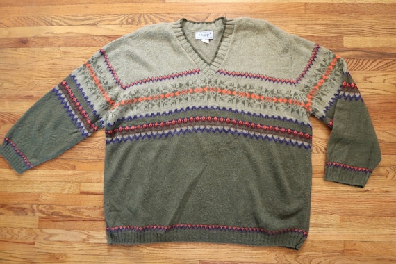 Oversized 90s Grunge Sweater Olive Green Colorblo… - image 1