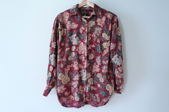 Vintage Renaissance Floral Rayon Blouse SM 90s - image 1