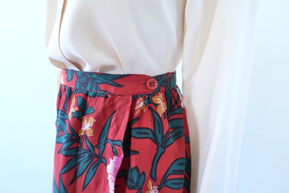 Vintage 100% Silk Bird Print Skirt 80s SM - image 5