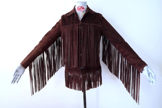 Vintage 60s Brown Suede Fringe Leather Jacket SM