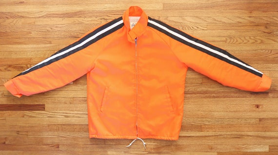 Vintage 70s Hunter Orange Racing Stripes Winter Ja