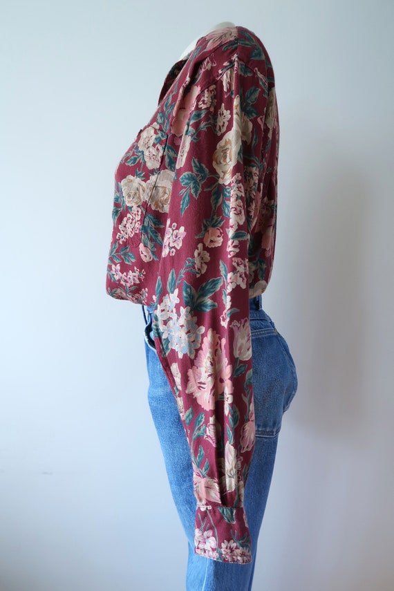 Vintage Renaissance Floral Rayon Blouse SM 90s - image 5