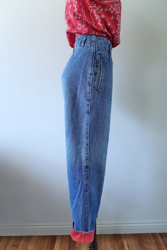 Vintage Loose Fit High Waisted Mom Jeans Red Cuffs - image 5