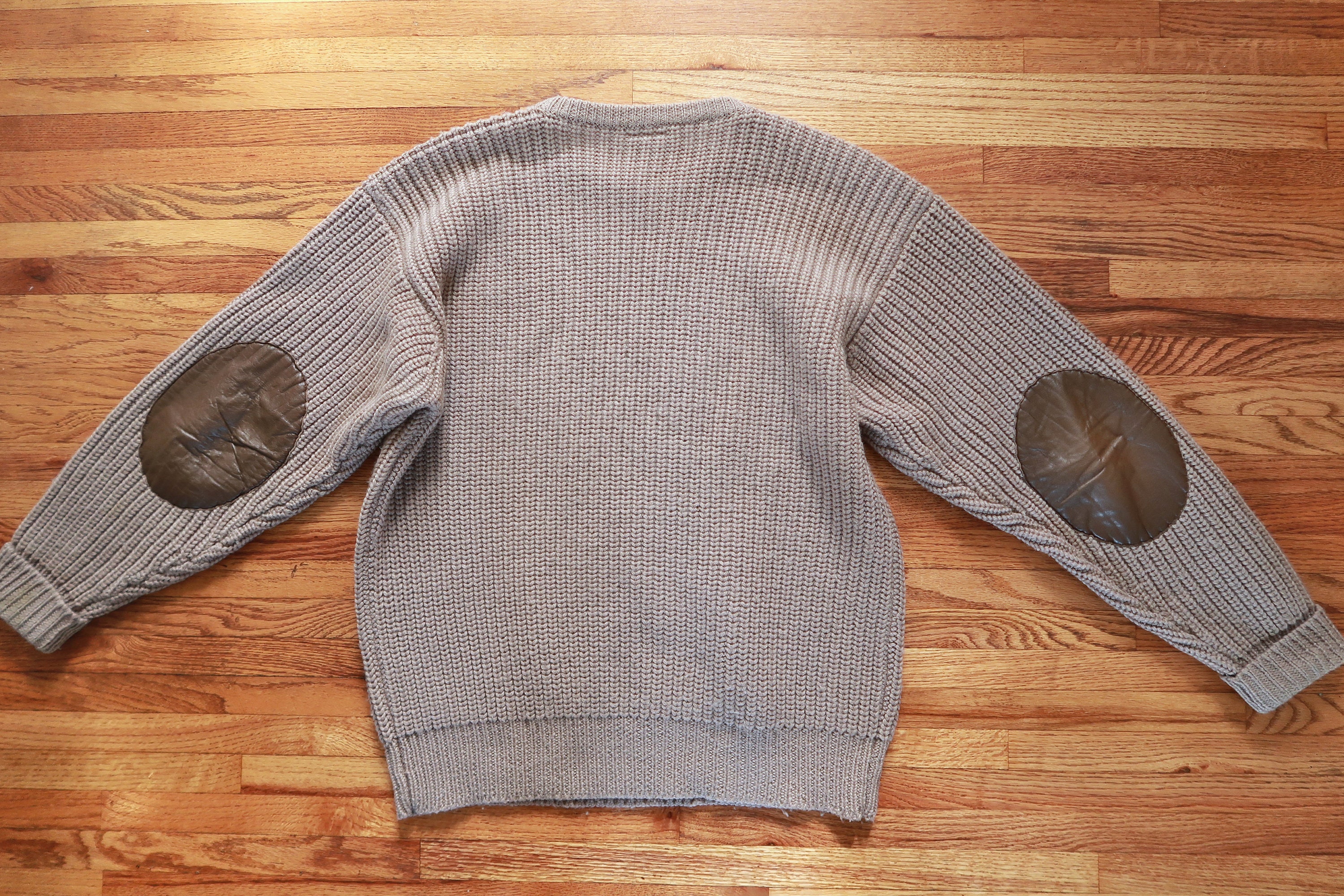 Vtg 80s Nordstrom Knit Wool Heavy Knit Men's Sweater Elbow Patches LG