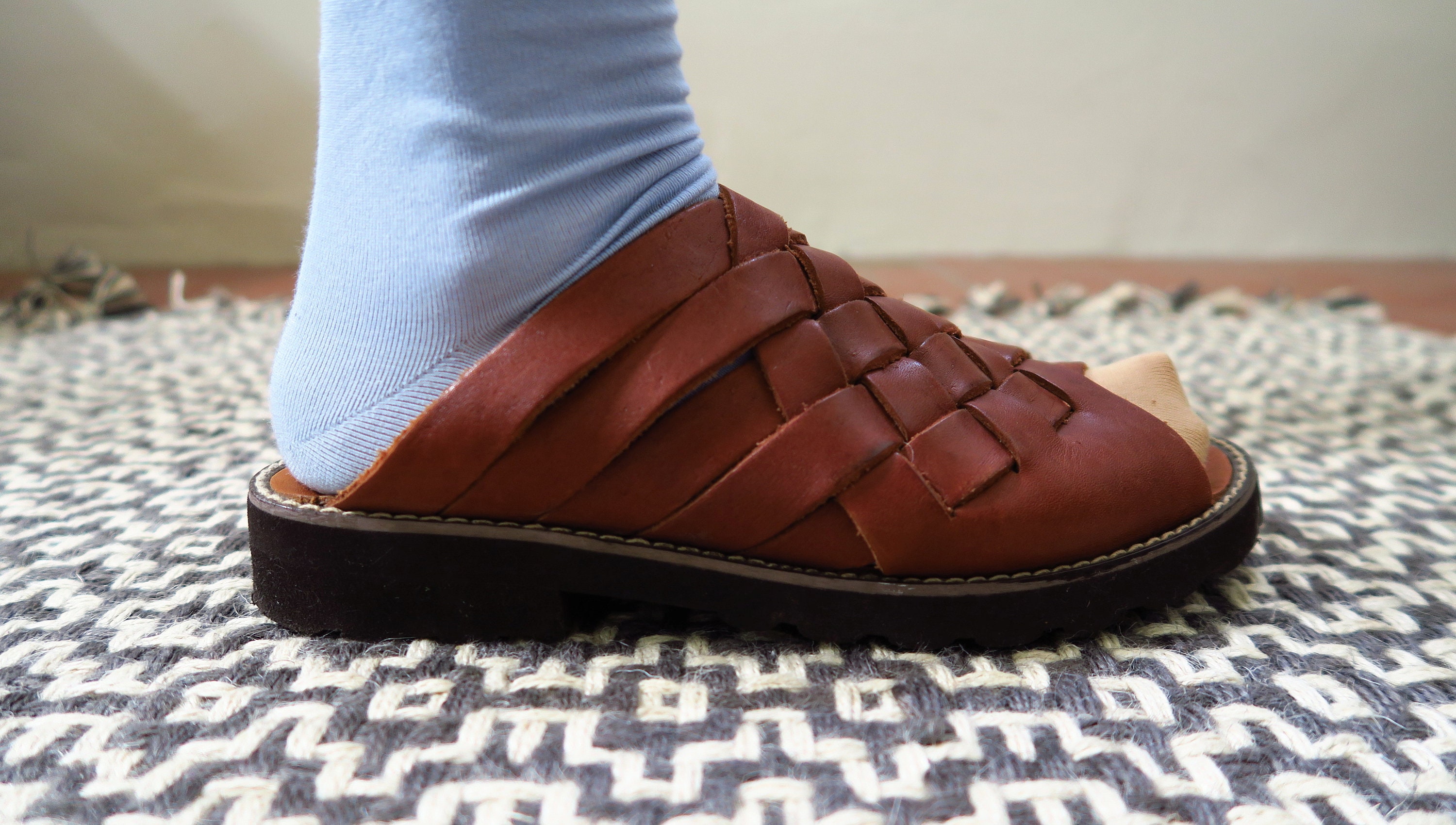 Espirit Brown Leather Sandals Huarache Huarache Sandals, Leather Sandals Platform Heel - Mexican  main image 3