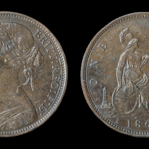 Queen Victoria Large Copper One Penny Coin 1866, Great British Coins, Victorian, Copper Penny, Antique Coin