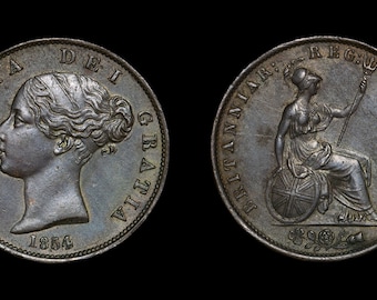 Queen Victoria Early Copper Halfpenny 1854, Great British Coins, Victorian Coin, Unique Gifts