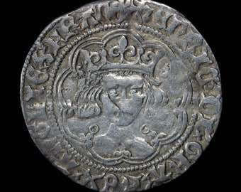 Groat de plata inglés medieval: moneda anular de Enrique VI, tesoro de Reigate