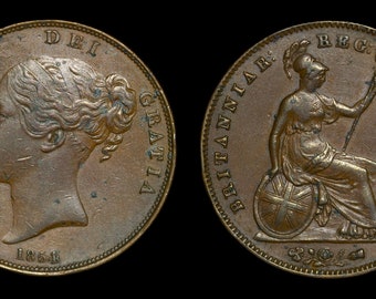 Queen Victoria Large Copper Penny 1854, British Coins, Victorian Coin, Unique Gifts