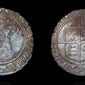 Tudor Elizabeth I Silver Twopence Coin 1560 - 1561 Antique British Coins, Genuine Old English Hammered Elizabethan