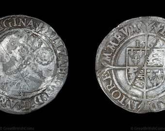 Rare 1564 Very Large Bust Tudor Elizabeth I Silver Sixpence, Great British Coins, unique gifts, Old English, Elizabethan