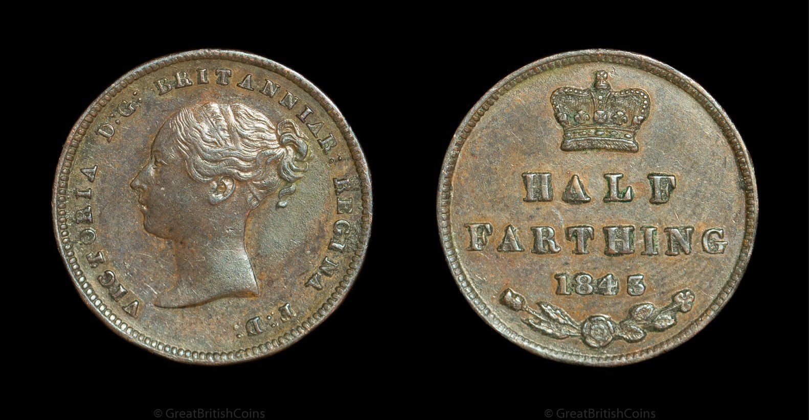 Queen Victoria Half Farthing 1843, Große britische Münzen