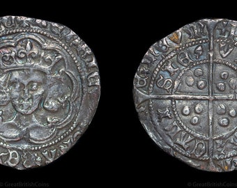 Henry VI 1432 - 1436 Medieval English Silver Groat, Leaf Mascle Type, Great British Coins, War of the Roses, Genuine Coins