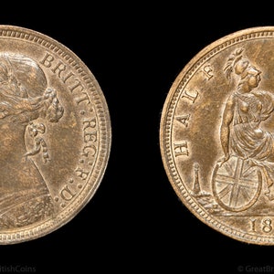 Genuine 1891 Queen Victoria Bronze Half Penny Coin, Great British Coins, Victorian, Antique Coin