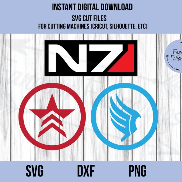 Mass Effect SVG, N7 svg, Renegade SVG, Paragon svg, Cut File, Cricut Cut File, Silhouette Cut File, dxf, png, Mass Effect Cut File