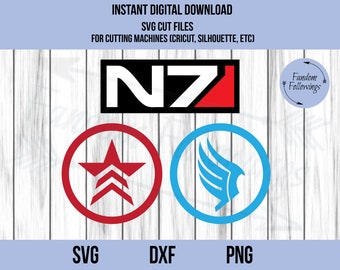 Mass Effect SVG, N7 svg, Renegade SVG, Paragon svg, Cut File, Cricut Cut File, Silhouette Cut File, dxf, png, Mass Effect Cut File