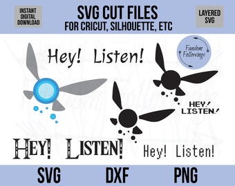 LoZ SVG, Legend of Zelda svg, Navi svg, Fairy svg, Layered svg, Cricut Cut File, Silhouette Cut File, dxf, png, Zelda svg, Hey Listen svg