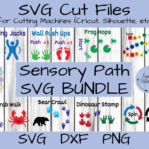 Sensory Path SVG BUNDLE, Sensory Pathway, Sensory Walk svg, Movement Breaks, Brain Break Station, Cricut Cut File, Silhouette File, dxf, png