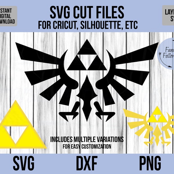 LoZ SVG, Legend of Zelda svg, Royal Crest svg, Triforce svg, Hyrule svg, Cricut Cut File, Silhouette Cut File, dxf, png, Zelda svg,