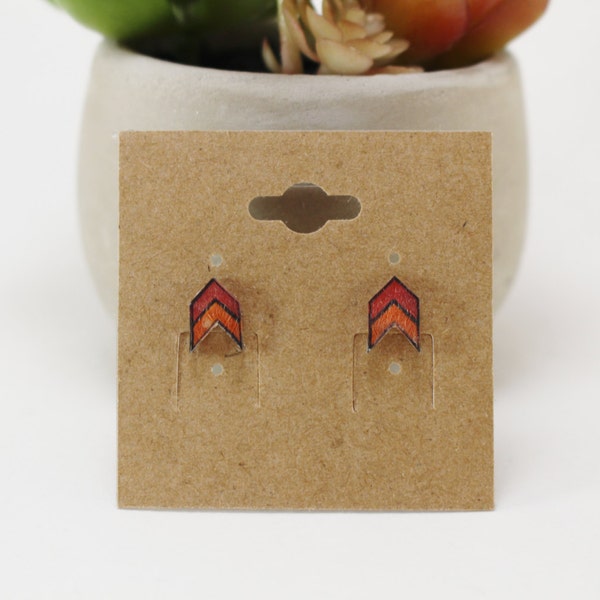 Sunset Coral Chevron Stud Earrings (Hand-drawn and Hand-painted)