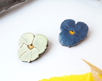 Hand-Painted Wooden Pansy Pin - Rustic and Whimsical Botanical Accessory -  Georgia O'Keeffe Pin