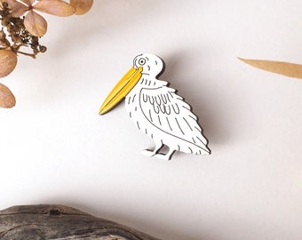 Pelican Pin, Bird Brooch, Egypt Style Jewelry, Wooden Brooch, White Jewelry, Bird Pin, Girlfriend Gift