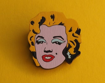 Marilyn Monroe Pin, Wooden Brooch, Pop Art Pin, Laser Cut Brooch, Girlfriend Gift, Andy Warhol Pin, Statement Brooch, Artist Gift