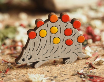 Hedgehog Pin, Colorful Pin, Gift for Her, Wildlife Jewelry, Art Pin, Wooden Brooch, Laser Cut Brooch, Sustainable Gift, Wood Badge