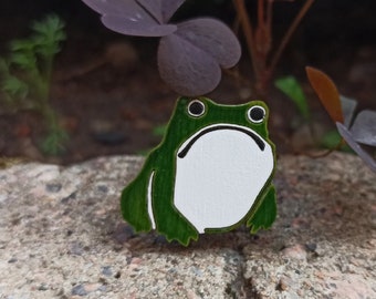 Frog Pin, Brooch Handmade, Animal Brooch, Art Pin, Japanese Pin, Cute Brooch, Jewelry Gift for Him, Matsumoto Shoji, Emerald Green