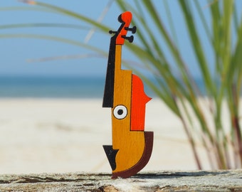Violin Brooch, Wooden Brooch, Gift for Him, Musician Gift, Art Pin, Music Brooch