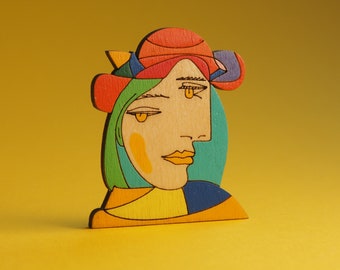 Picasso Brooch, Cubist Pin, Wooden Brooch, Picasso Pin, Eye Brooch, Gift for Her, Wood Jewelry, Woman Pin